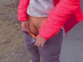 Real public cum panties under the bridge