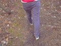 Real public cum panties under the bridge