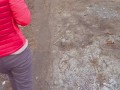 Real public cum panties under the bridge