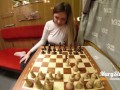 Sexy stranger girl was fucked in public train, after losing in chess