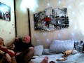 In bed with a mature russian slutty bitch, sucking two dicks, close-up sex