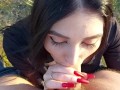 POV cumshot in my mouth by the lake Public Amateur Cumshot Blowjob