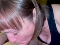 Granny sucking him till he explodes in her mouth and some shoots out the sides of her mouth 