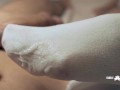 White HM socks footjob and cum allover them