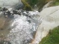 I walk by a Difficult path in the mountain's Forest for do something near the waterfall