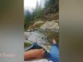 I walk by a Difficult path in the mountain's Forest for do something near the waterfall