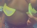 Ebony loves bouncing her big tits and flashing her pink pussy 