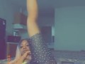 Ebony loves bouncing her big tits and flashing her pink pussy 