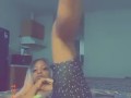 Ebony loves bouncing her big tits and flashing her pink pussy 