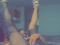 Ebony loves bouncing her big tits and flashing her pink pussy 