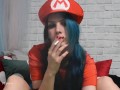 Smoking Hot Mario PREVIEW Smoking and hairy pussy finger fucking cosplay