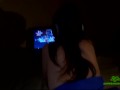 CREAMPIE - Gamer girl plays Mortal kombat while I secretly take the condom off