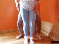 Cute Chubby Girlfriend in Ankle Socks Cums in Tights With Squirt Dripping Down Her Legs