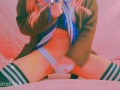 Amateur girl touching her pussy before school Japan uniform uncensored shaking orgasm striptease