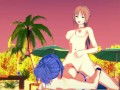 Kaede Sakura gets strapon fucked at the beach by Natsuru Senou - Kampfer Hentai