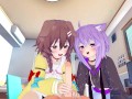 【REAL POV】OKAYU and KORONE threesome fun! Doggirl and Catgirl VTUBER licking bonanza!