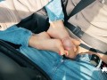 Footjob Handjob till Cum while driving