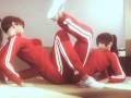 Asian Naughty Lesbian Tribbing with Red Clothed