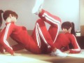 Asian Naughty Lesbian Tribbing with Red Clothed