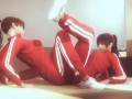 Asian Naughty Lesbian Tribbing with Red Clothed
