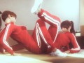 Asian Naughty Lesbian Tribbing with Red Clothed