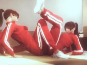 Asian Naughty Lesbian Tribbing with Red Clothed