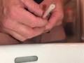 Pissing Through a Hollow Sound (clear plastic straw) - Sounding Pee Hole Play, pissing into the sink