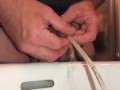 Pissing Through a Hollow Sound (clear plastic straw) - Sounding Pee Hole Play, pissing into the sink
