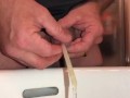 Pissing Through a Hollow Sound (clear plastic straw) - Sounding Pee Hole Play, pissing into the sink