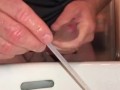 Pissing Through a Hollow Sound (clear plastic straw) - Sounding Pee Hole Play, pissing into the sink