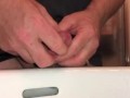 Pissing Through a Hollow Sound (clear plastic straw) - Sounding Pee Hole Play, pissing into the sink