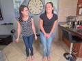 Two dirty brunettes desperately pissing in their own jeans | undressing