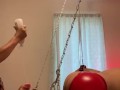 Mistress pegging sub suspended in chains to the ceiling part 1