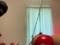 Mistress pegging sub suspended in chains to the ceiling part 1