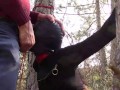 Tied to a tree on a sexy outfit, masked and outdoor deepthroat with no mercy