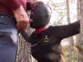 Tied to a tree on a sexy outfit, masked and outdoor deepthroat with no mercy