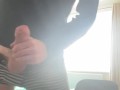 Jerking my fat big cock to cum on desk, married horny uncut straight guy masturbating and cumming