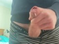 Jerking my fat big cock to cum on desk, married horny uncut straight guy masturbating and cumming