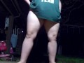 slut bbw wife pissing peeing outside public urination in front of plays with breasts
