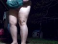 slut bbw wife pissing peeing outside public urination in front of plays with breasts