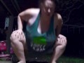 slut bbw wife pissing peeing outside public urination in front of plays with breasts