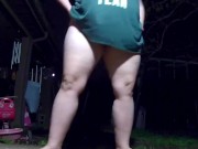 slut bbw wife pissing peeing outside public urination in front of plays with breasts