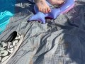 BBW milf crushes floatie in public at the beach