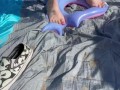 BBW milf crushes floatie in public at the beach