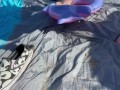 BBW milf crushes floatie in public at the beach