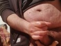 Footjob to a fat guy  with cum