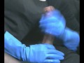 Smoking Wife in Blue Rubber Gloves Handjob 1