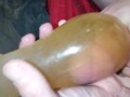 Piss in condom while using my penis pump | masturbate and cum in it