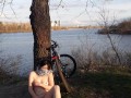Exhibitionist girl masturbates in a public place