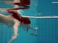 Big tits teenie Liza Bubarek swimming naked in the pool